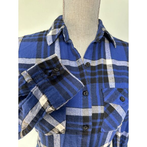 Y2k Nollie Blue Plaid Button-Down Flannel Shirt size Small - Picture 3 of 7